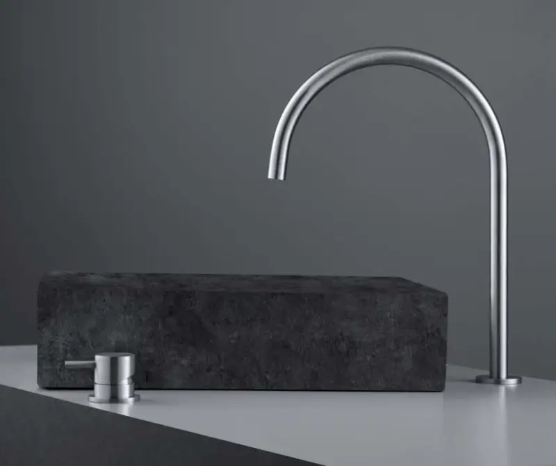 Waterevolution Flow 2-hole basin faucet, fully stainless steel with high U 200mm spout T1122UIE