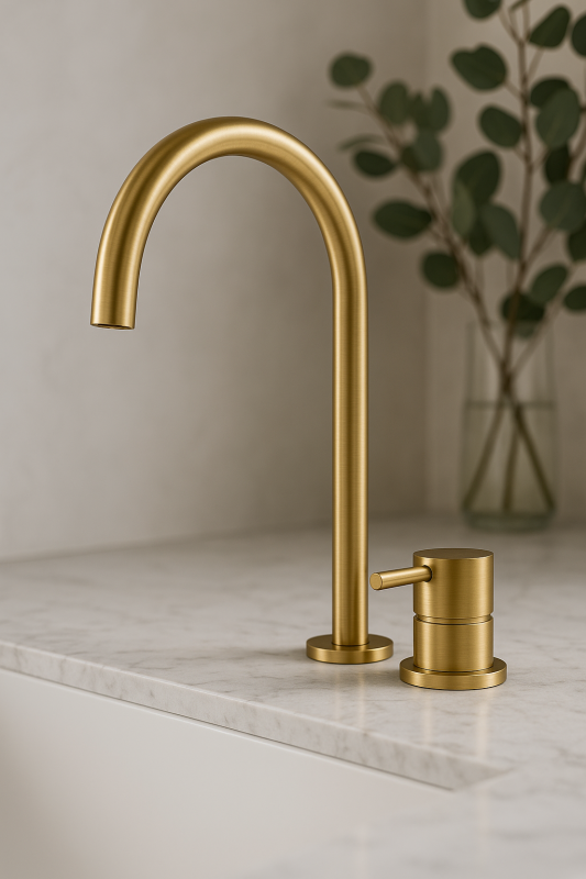 Waterevolution Flow 2-hole sink faucet brushed brass with high U-Shaped 213mm spout T1122ULE