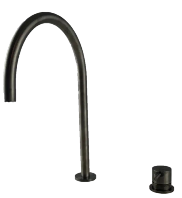 Waterevolution Flow 2-hole basin mixer PVD Gun Metal with high U 200mm spout T1122UGME