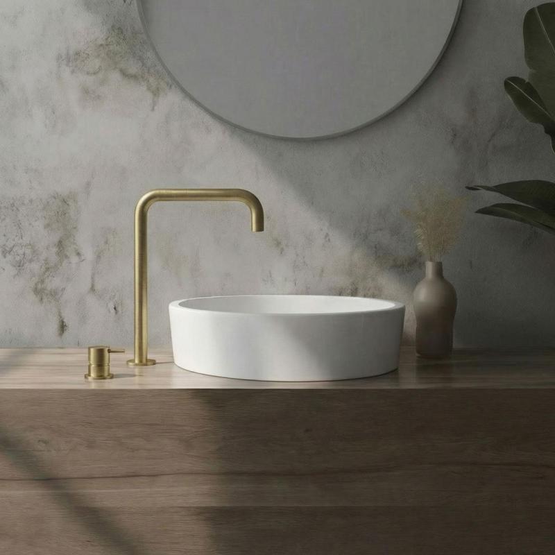 Waterevolution Flow 2-hole sink faucet with high spout 222 brushed brass T122HLE