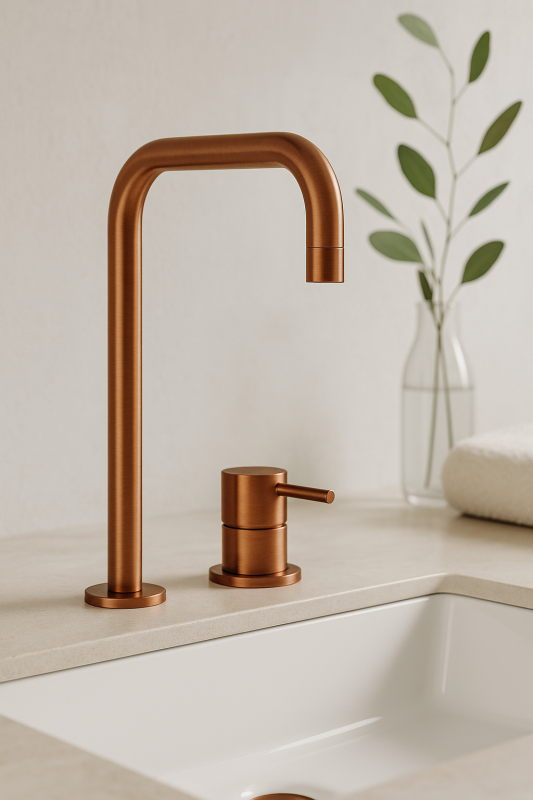 Waterevolution Flow 2-hole sink faucet with high spout 222 PVD Brushed Copper T122HCPE
