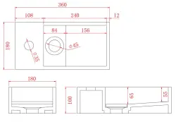 Solid-S Solid surface fountain, matte black, 36 cm (W) x 18 cm (D) x 10 cm (H), with cover, left-hand model with faucet hole, 1208954158