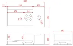 Solid-S Solid surface fountain, matte black, W36 x D18 x H10 cm, with cover, right-hand model with spout hole, 1208954163