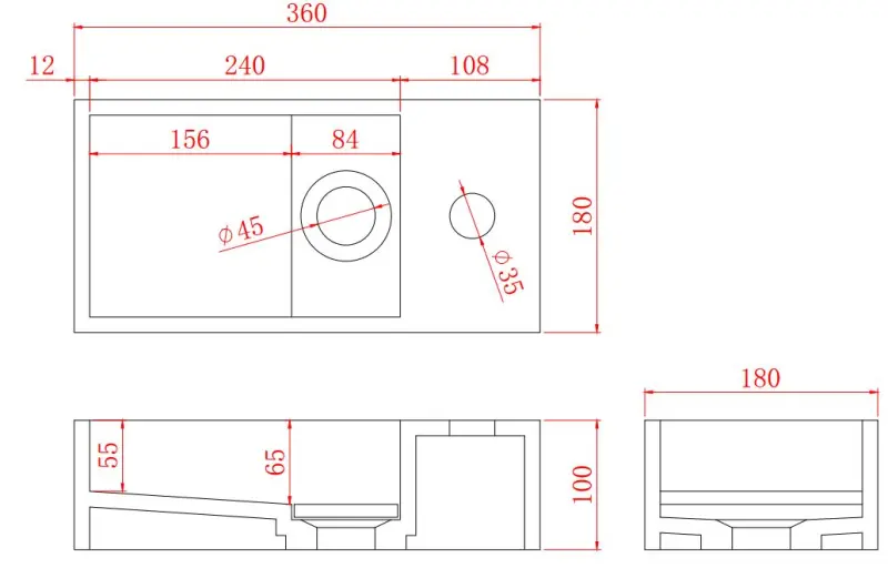 Solid-S Solid surface fountain, matte black, W36 x D18 x H10 cm, with cover, right-hand model with spout hole, 1208954163