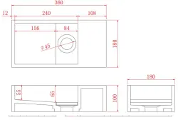 Solid-S Solid surface fountain, matte black, 36 cm (W) x 18 cm (D) x 10 cm (H), with cover, right-hand model, without spout hole, 1208954164