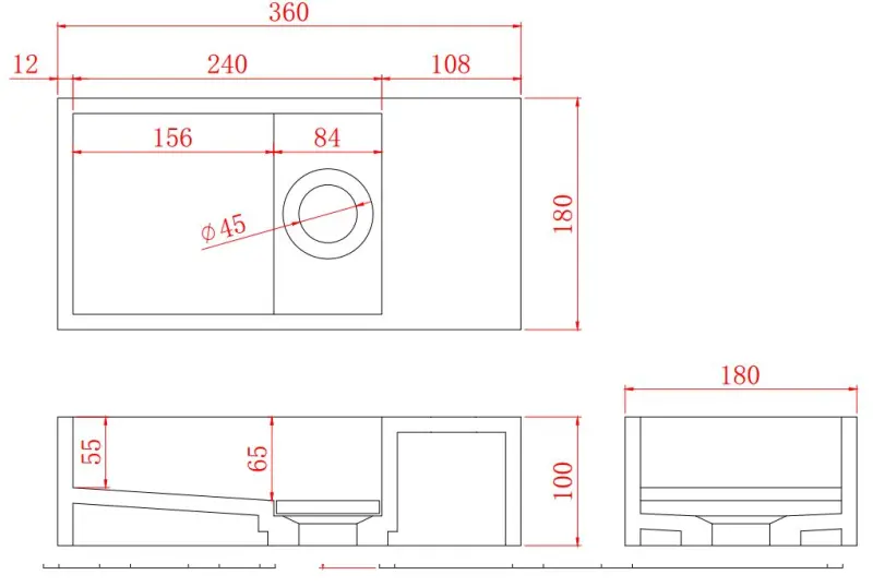Solid-S Solid surface fountain, matte black, 36 cm (W) x 18 cm (D) x 10 cm (H), with cover, right-hand model, without spout hole, 1208954164