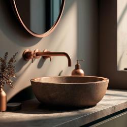 Waterevolution Flow 3-hole Built-in Washbasin Faucet PVD Copper with spout 15 cm T1163FCPE-15