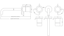 Waterevolution Flow 3-hole built-in sink faucet PVD Gun Metal with spout 25cm T1163FGME-25
