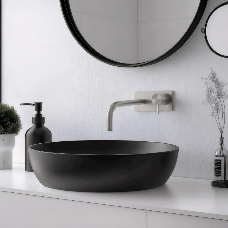 Waterevolution Flow built-in washbasin faucet with cover plate, fully stainless steel with 15 cm spout T1161BIE-15