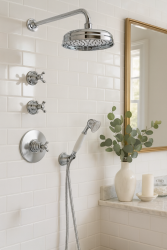 PB nostalgic built-in shower set with thermostatic tap and 2 stop taps - hand shower - rain shower 200mm - chrome