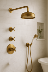 PB Nostalgic built-in shower set with thermostatic mixer and 2 Stop valve - hand shower - rain shower 200mm - Bronze