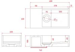 Solid-S Marble solid surface basin B40xD22xH10cm marble matte black left without tap hole 1208954632