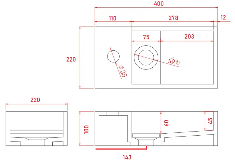 Solid-S Marble solid surface fountain B40xD22xH10cm marble matte black left with tap hole 1208954633