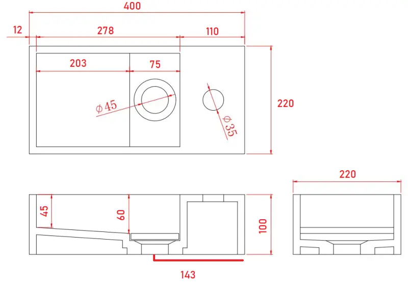 Solid-S Marble solid surface fountain B40xD22xH10cm marble matte black right with faucet hole 1208954634