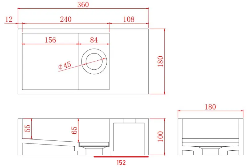Solid-S Marble solid surface basin B36xD18xH10cm marble matte black right without tap hole 1208954639
