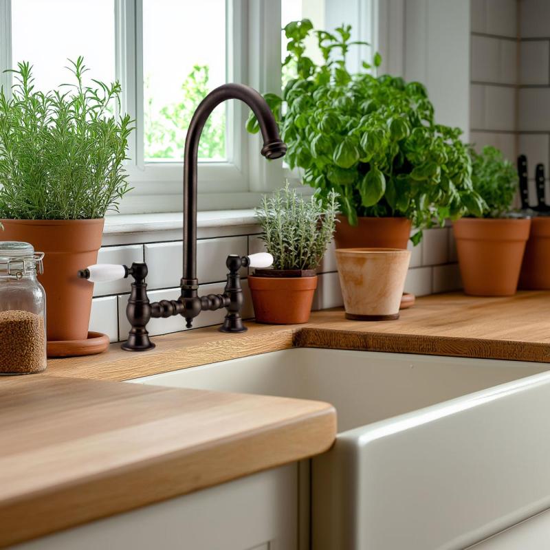 PB Nostalgic Bridge kitchen tap dark copper round spout with white levers 1208954666