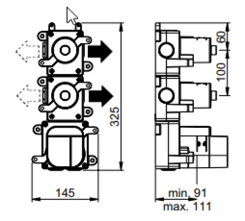 SB 316 AESTHETICS Round concealed thermostatic mixer with 2 outlets / 2 shut-off valves, PVD brushed gun metal 1208954945