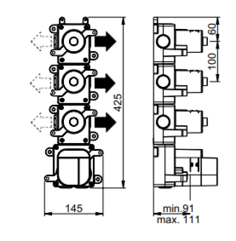 SB 316 AESTHETICS Round concealed thermostatic mixer with 3 outlets / 3 shut-off valves, PVD brushed copper 1208954965