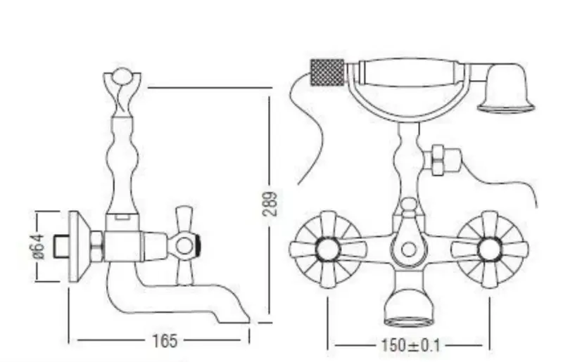 Aquadesign Marseille classic surface-mounted bath mixer with star knobs Bronze including hand shower