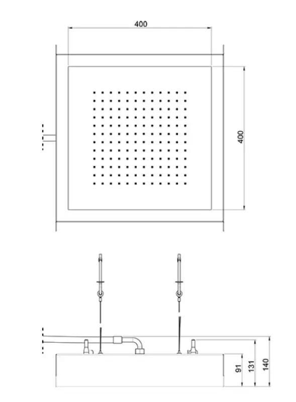 SB Rainbow recessed ceiling-mounted rain shower with lighting and single spray mode, entirely stainless steel, model number 1208955375
