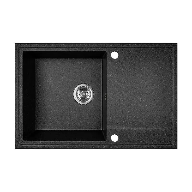 Aquadesign Cesena granite inset sink with drainer reversible colour black 1208955526