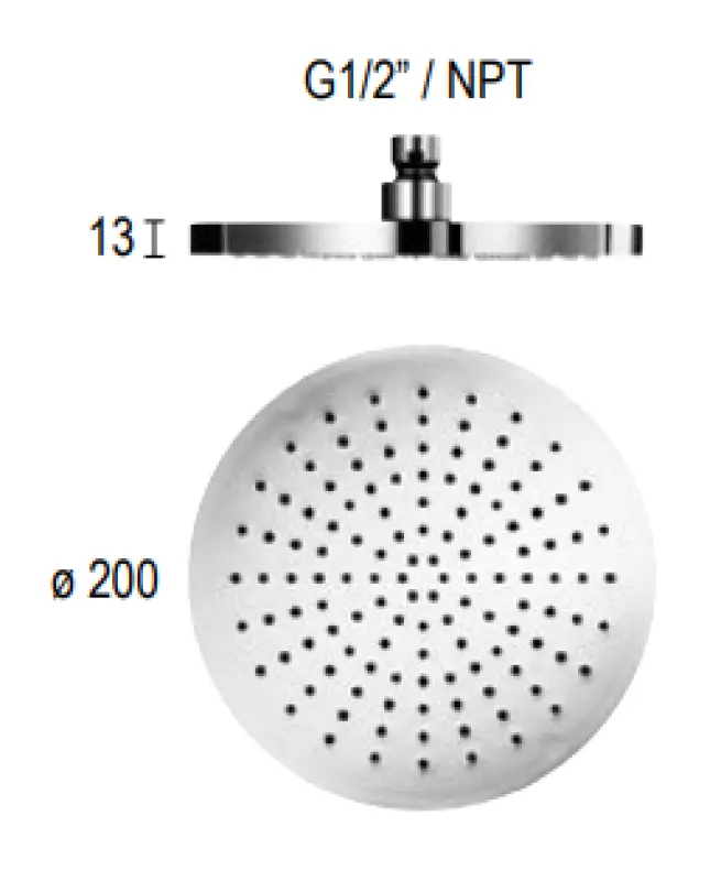 SB Round Rain Shower Head Plastic 20 cm Chrome 1208955599