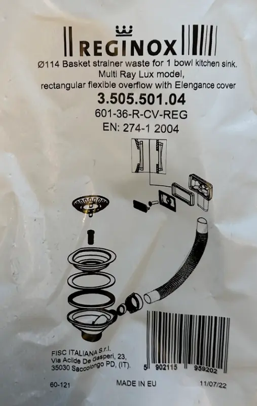 Reginox stainless steel Drain set for model Amsterdam and Texel 1208955830