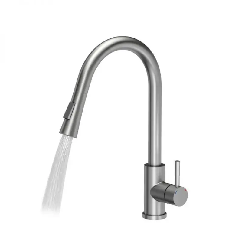 Quadri Leeds kitchen mixer tap with pull-out shower with 2 settings brushed steel 1208955909