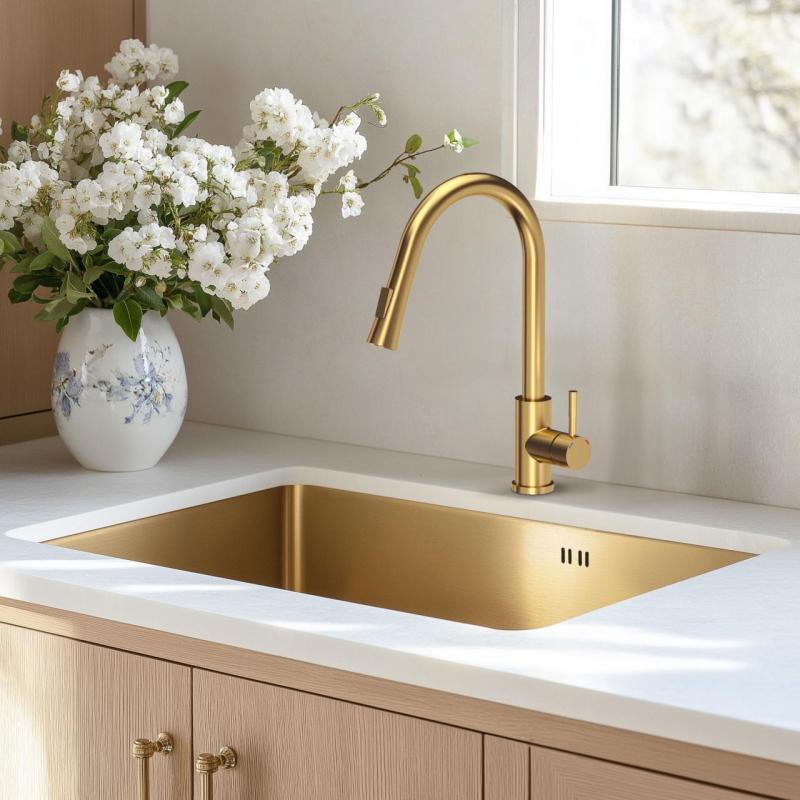 Quadri Leeds kitchen mixer tap with pull-out shower with 2 settings PVD brushed gold 1208955910