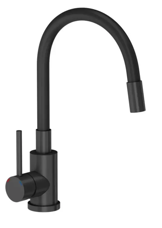 Quadri Bristol kitchen mixer tap matt black with flexible black spout 1208956027