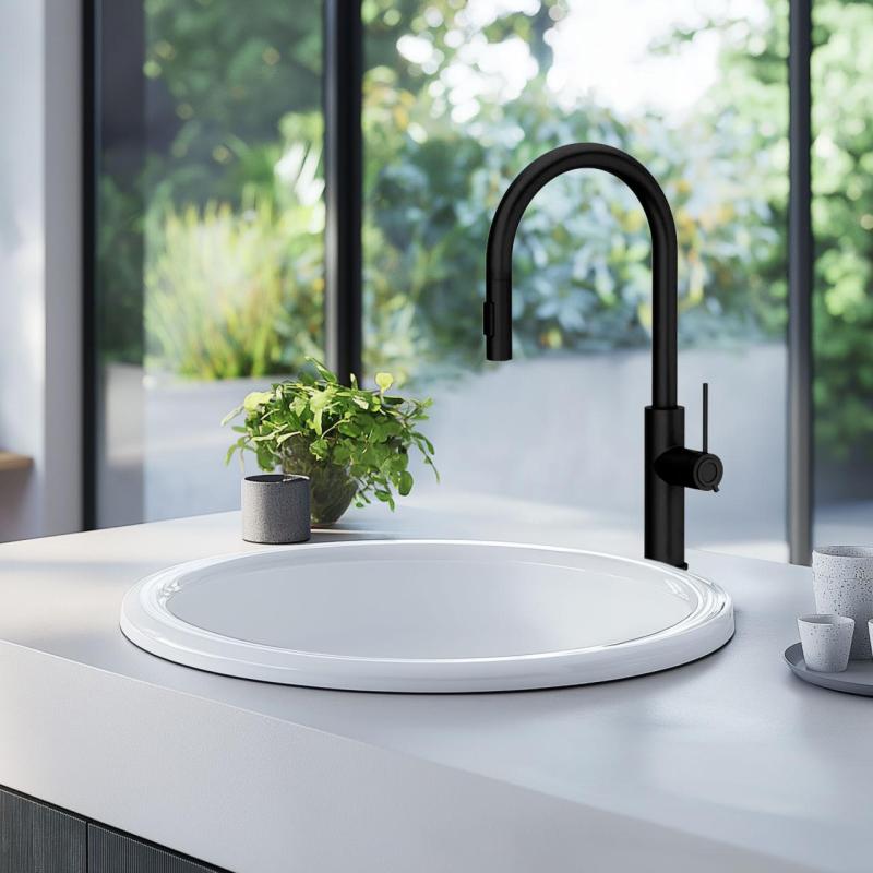 Quadri Retford kitchen mixer tap matt black with removable spout and spray setting 1208956087