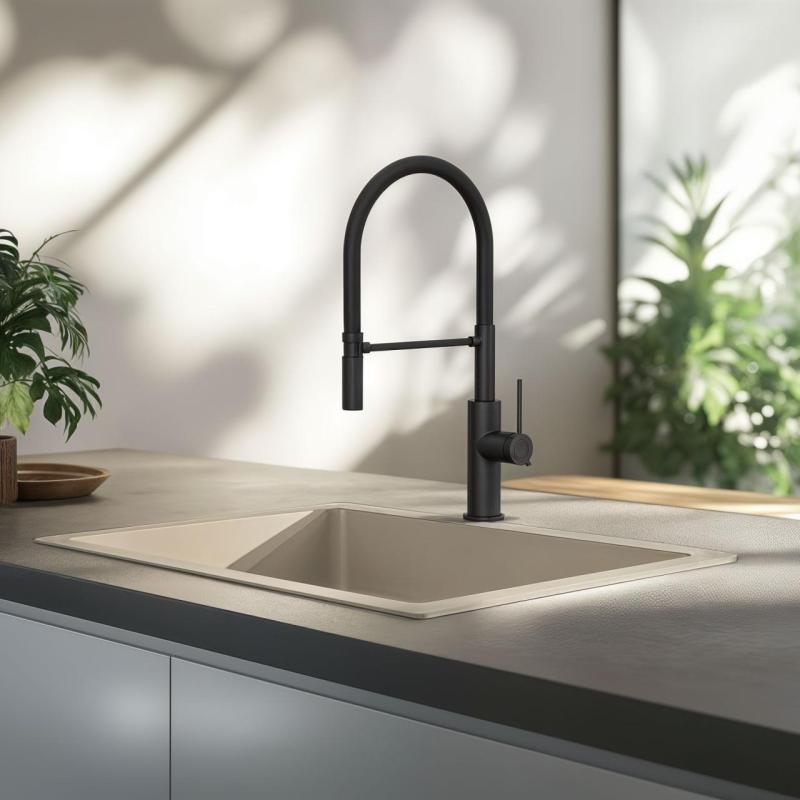 Quadri Retford kitchen mixer tap matt black with flexible spout black 1208956090