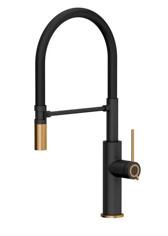 Quadri Retford Kitchen Faucet Black with Copper Finish and Flexible Black Spout 1208956091