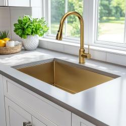 Quadri Stamford kitchen mixer gold with removable spout and spray setting 1208956093