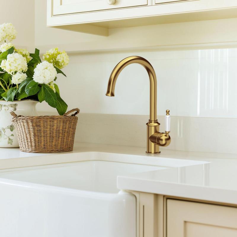 Quadri Workshop Classic Nostalgic Gold PVD Kitchen Faucet with Ceramic Handle 1208956102