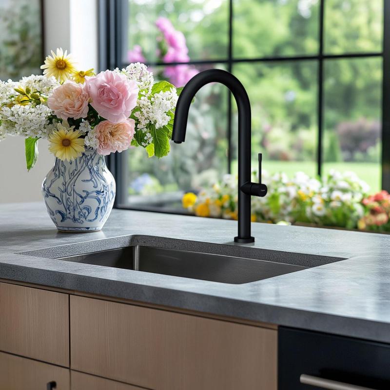 Quadri Brighton kitchen mixer tap matt black with swivel spout 1208956107