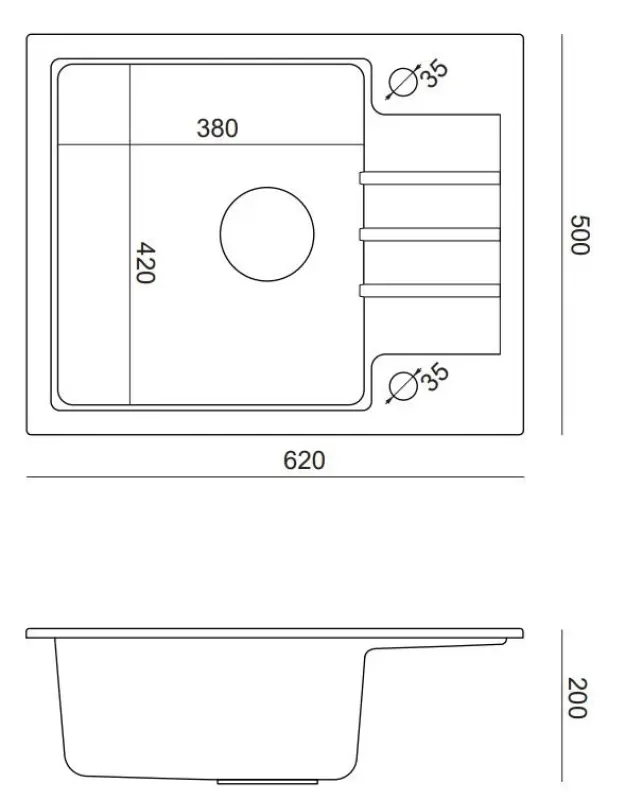 Quadri Cardigan black granite inset sink with black plug with draining surface reversible 62x50cm 1208956163