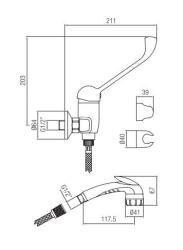 PB Clinic shower faucet for disabled with long lever and hand shower with trigger chrome 1208956283