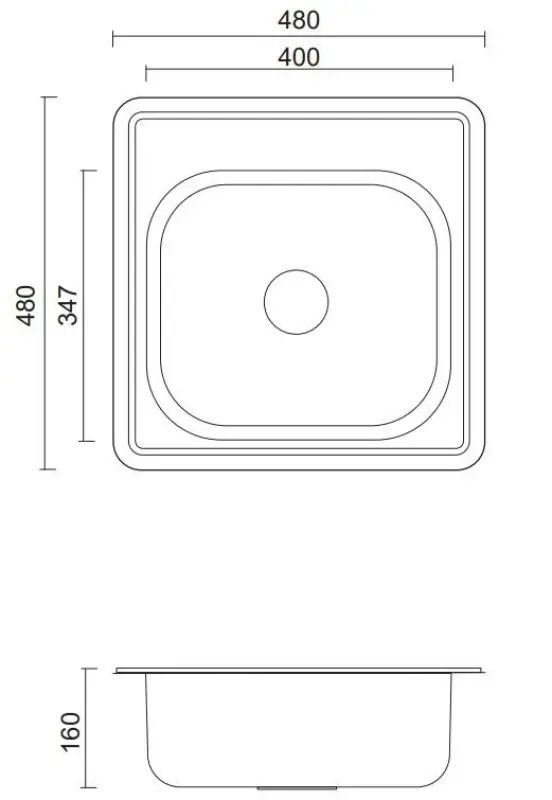 Aquadesign Basic square stainless steel sink 48x48cm surface-mounted with tap hole 1208956284