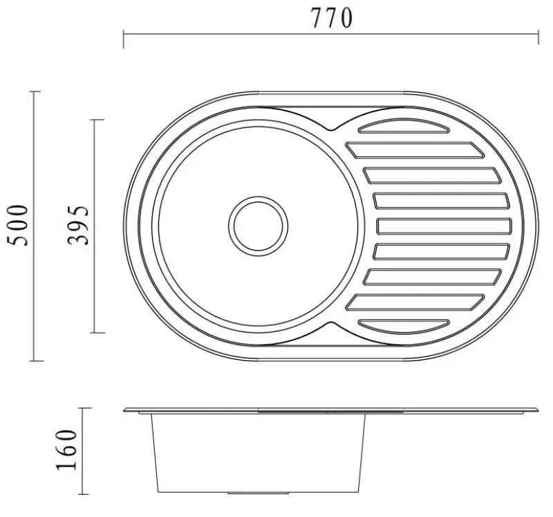 Aquadesign Basic stainless steel sink with draining section reversible 77x50cm inset 1208956287