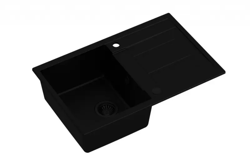 Quadri Sheffield black granite flush-mounted sink with drainer 78x50cm and black plug