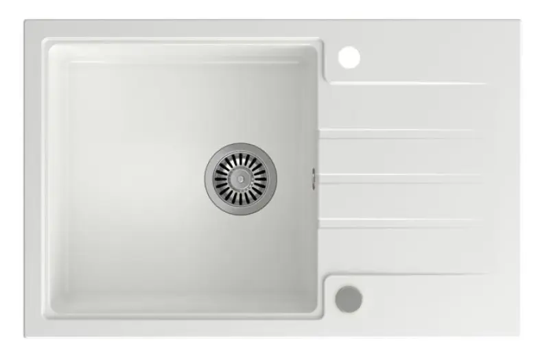 Quadri Cardigan white granite inset sink with drainer reversible 78x50cm 1208956310
