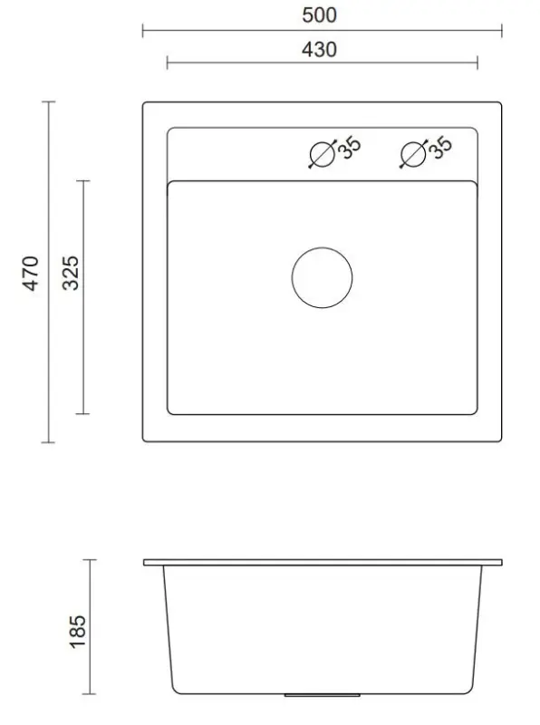 Quadri London granite anthracite sink 50x47 cm with tap hole inset 1208956320