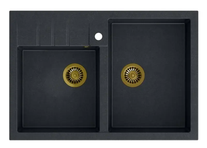 Quadri Minister Double Sink sink anthracite country model 90x62cm with gold plugs 1208956323