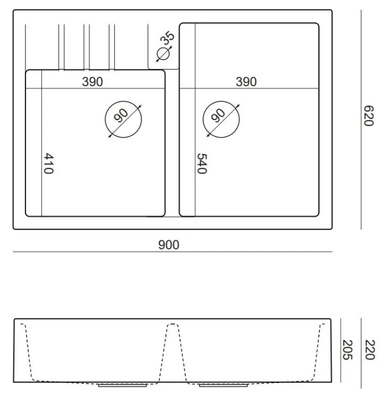 Quadri Minister Double Sink sink anthracite country model 90x62cm with copper plugs 1208956324