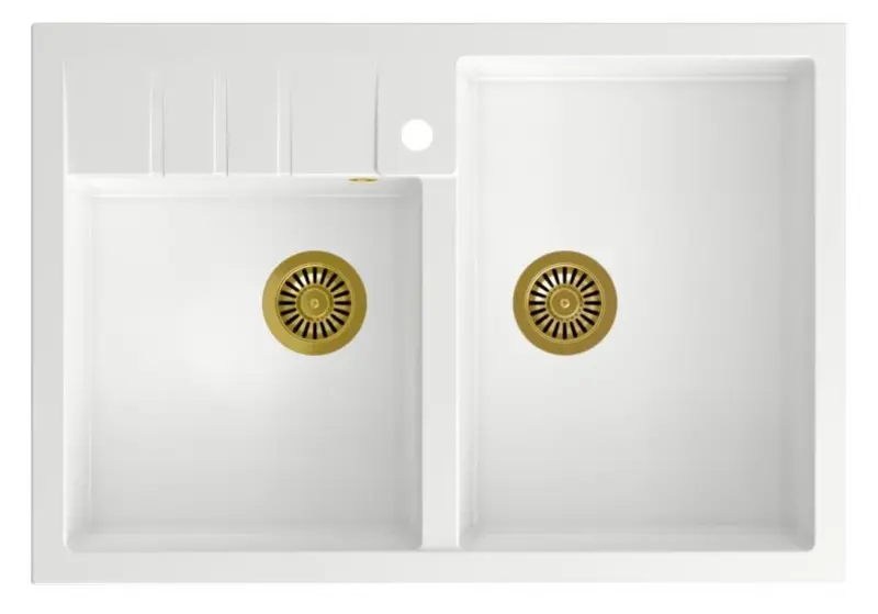 Quadri Minister Double Sink sink white country model 90x62cm with gold plug and overflow 1208956328