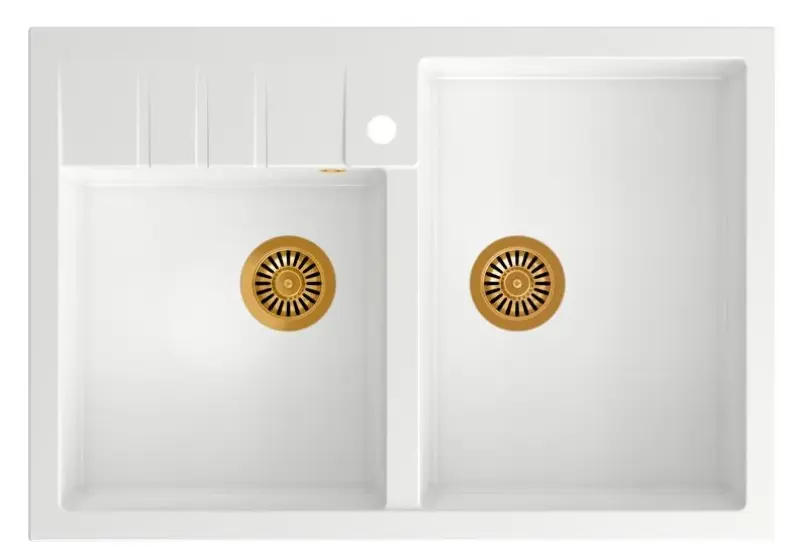 Quadri Minister Double Sink sink white country model 90x62cm with copper plug and overflow 1208956329