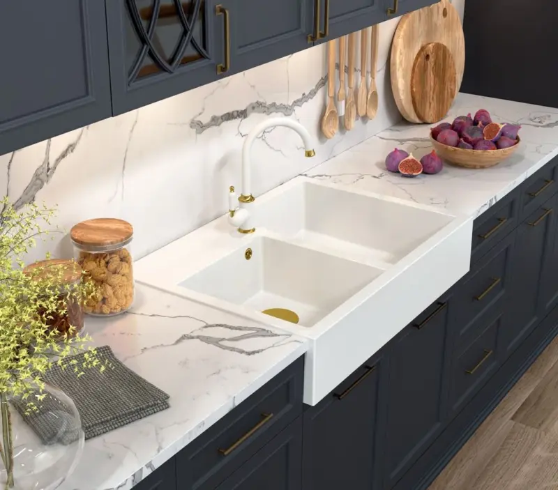 Quadri Minister Double Sink sink white country model 90x62cm with copper plug and overflow 1208956329