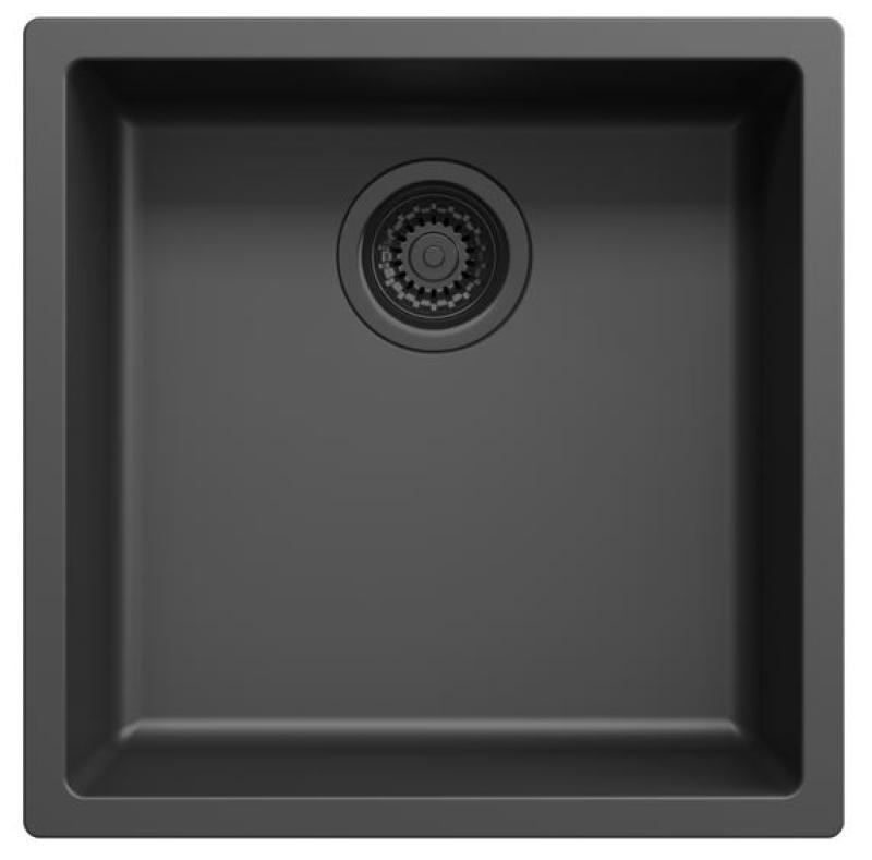 Black sink 40x40cm undermount, surface mount, and flush mount with black plug 1208956391