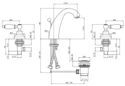 PB classic tap 3 hole high sink faucet White levers Chrome 1208956911